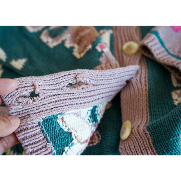VTG 80s Peruvian Connection Floral Fruit Chunky Handknit Cardigan M Cottage Farm - Picture 11 of 16